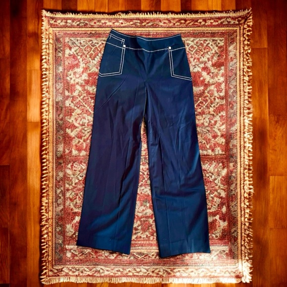 Escada Navy Blue High Rise Tuxedo Flare Dress Pants Stretch Sz 40 - Picture 10 of 10